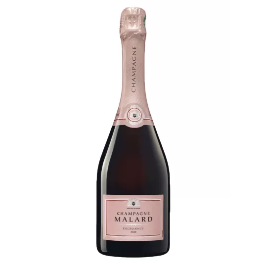 Bouteille de Champagne Malard Rosé Excellence – Cuvée rosée à base de Pinot Noir et Chardonnay avec longue maturation sur lies