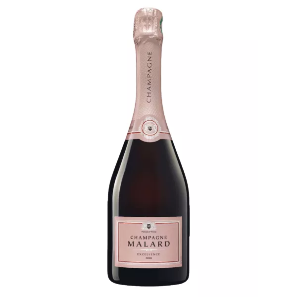 Bouteille de Champagne Malard Rosé Excellence – Cuvée rosée à base de Pinot Noir et Chardonnay avec longue maturation sur lies