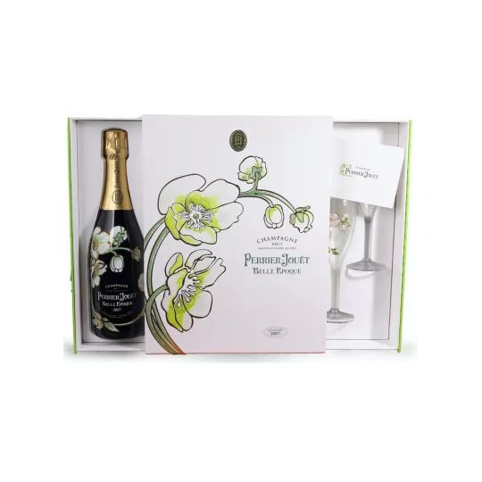 Coffret champagne PERRIER-JOUËT Belle Epoque 2008 avec 2 flûtes