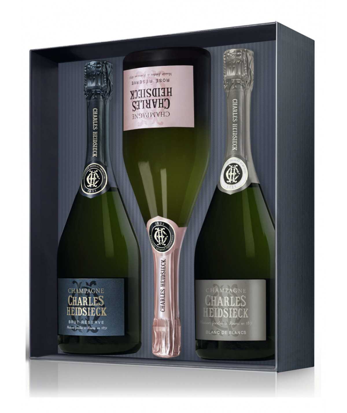 Coffret Champagne CHARLES HEIDSIECK 3 Bouteilles 75cl (Brut Réserve + Blanc De Blancs + Rosé)