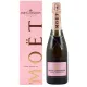 Bouteille de Champagne Moët & Chandon Rosé Impérial, vue de face, étiquette rose et capsule assortie