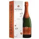Bouteille de Champagne Taittinger Folies de la Marquetterie, étiquette cuivrée, vue de face