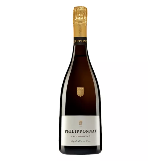 Bouteille de champagne Royale Réserve Philipponnat, or soutenu, mousse fine, une œuvre d'art liquide.