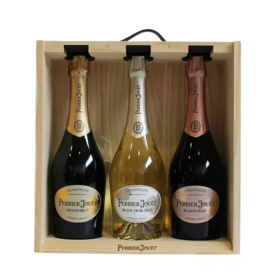 PERRIER-JOUËT Coffret 3 bouteilles, Grand Brut, Blanc de Blancs, Blason Rosé