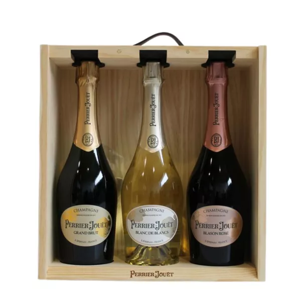 PERRIER-JOUËT Coffret 3 bouteilles, Grand Brut, Blanc de Blancs, Blason Rosé