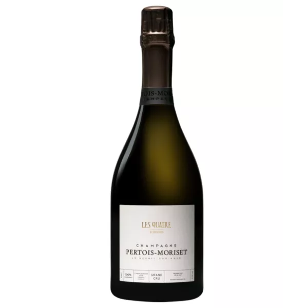Bouteille de Champagne Pertois-Moriset Les Quatre Terroirs Brut Blanc de Blancs Grand Cru sur fond neutre