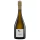 Bouteille de Champagne Coessens Brut Blanc de Noirs, vue de face, étiquette blanche, capsule dorée
