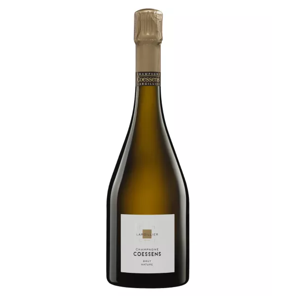 Bouteille de Champagne Coessens Brut Nature, Blanc de Noirs, vue de face